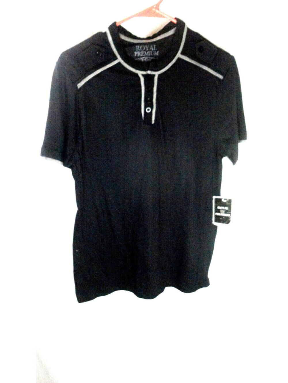 Royal Premium Mens Shirt Casual Button Short Sleeve Collarless Black Sz S *NEW*